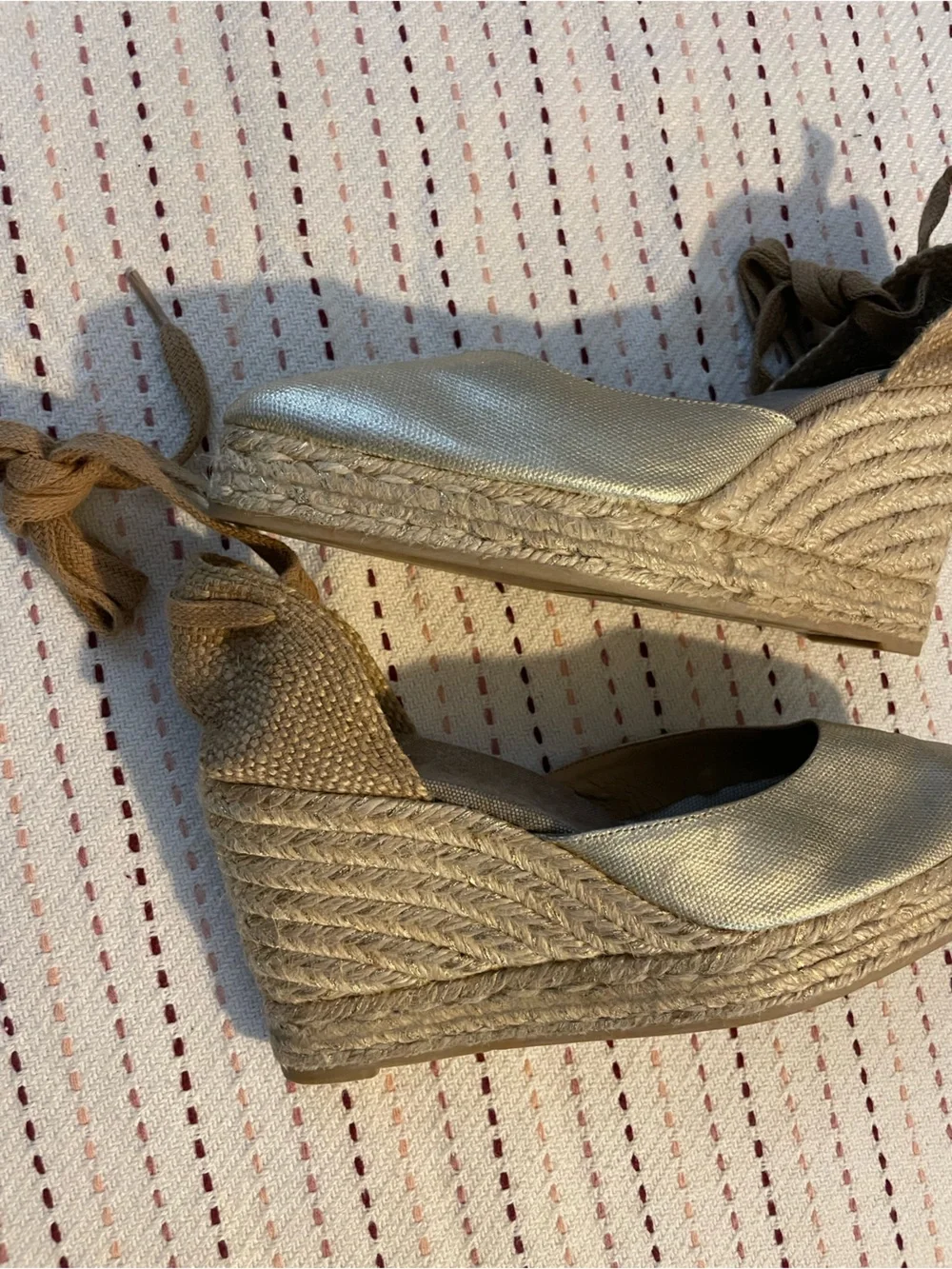 Castaner Metallic Gold Espadrille Tie-Back Flats